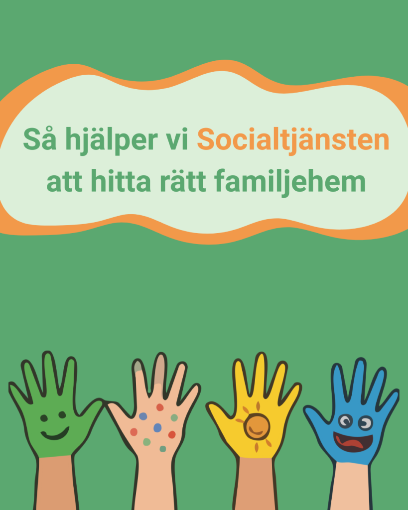 Barnhänder målade i olika färger och mönster som symboliserar mångfald, trygghet och omsorg inom familjehemsvård.